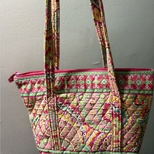 Vera Bradley Pink and Yellow Quilted Tote Bag